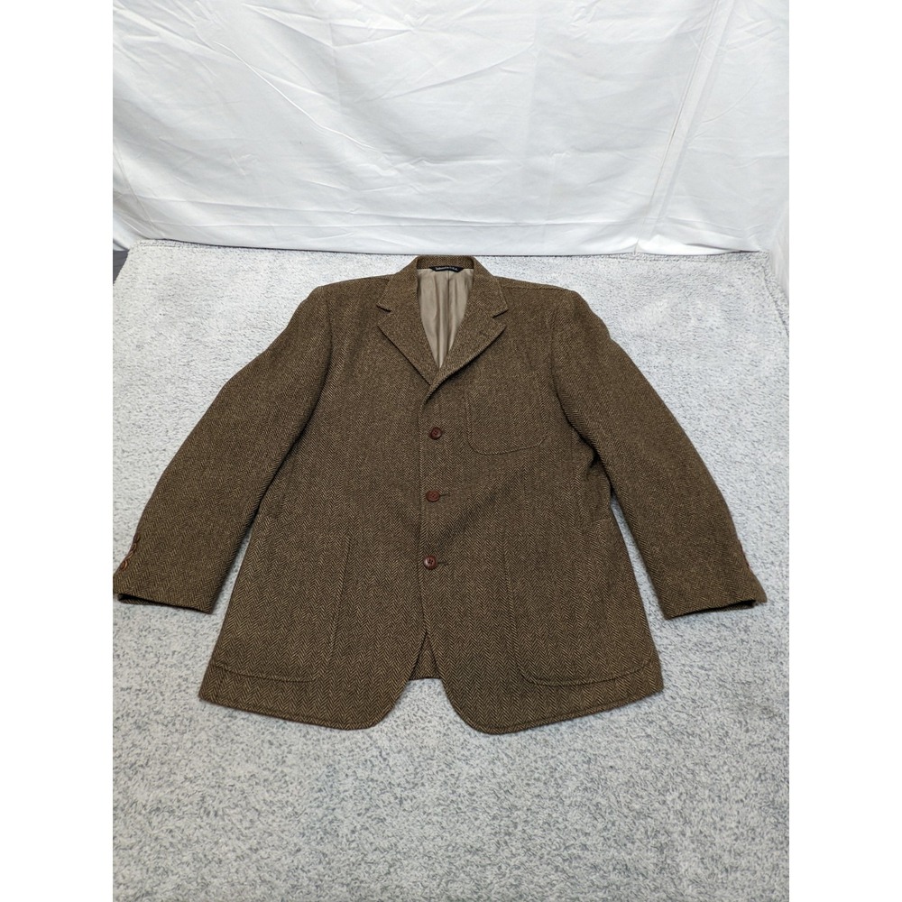 Duluth Trading Co Men 44L TWEED Wool Herringbone Blazer Jacket 3-Button Academia